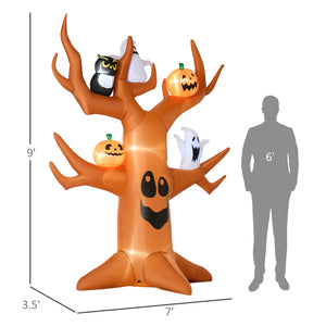 9ft Halloween Inflatable Haunted Tree with Pumpkins, Ghosts and Cat, LED Display