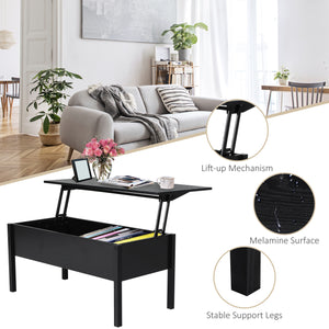 Modern coffee table with lift-top and hidden storage compartment, black