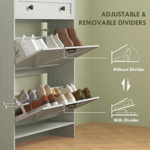 Country style shoe cabinet, with 2 drop-down drawers, 1 drawer, white