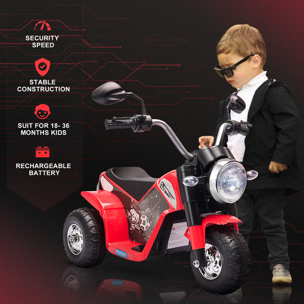 6V 3-wheel electric motorcycle with horn, red
