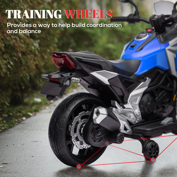 Honda 12V Motorcycle with Headlights and Training Wheels, Blue
