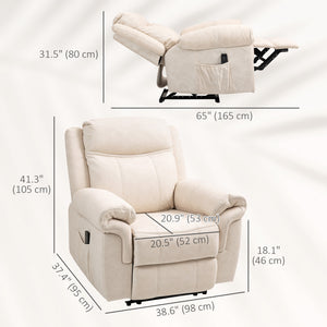 Recliner Chair with Vibration Massage, Microfiber Side Pockets for Living Room, Cream White