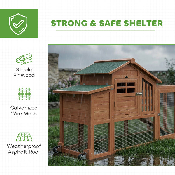 Mobile wooden chicken coop with run and removable tray for 1 to 2 hens