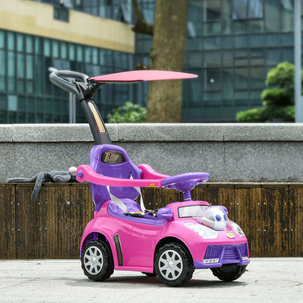 3-in-1 Push Car with Music, Light, Handle and Removable Canopy, Pink