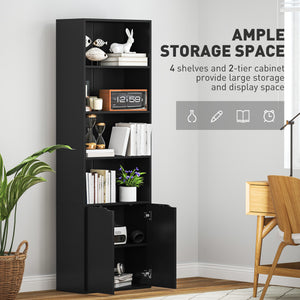 4-Tier Open Bookcase with Doors, Black