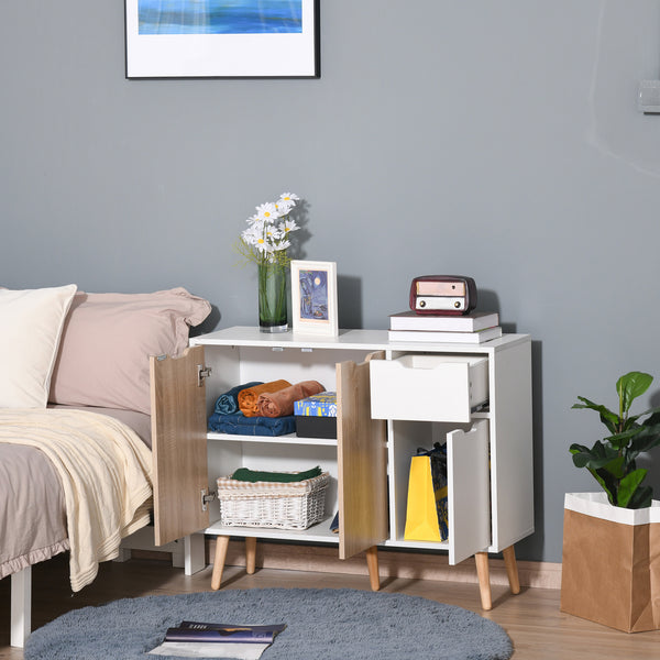 Scandinavian buffet with drawer, white and natural wood