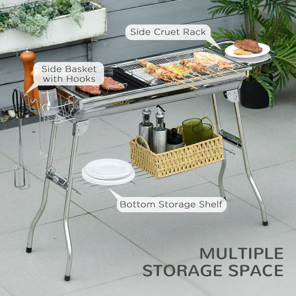 Portable stainless steel charcoal barbecue