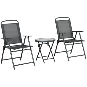 3-piece folding bistro set with mesh chairs and glass table, anthracite grey