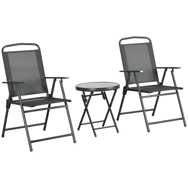 3-piece folding bistro set with mesh chairs and glass table, anthracite grey