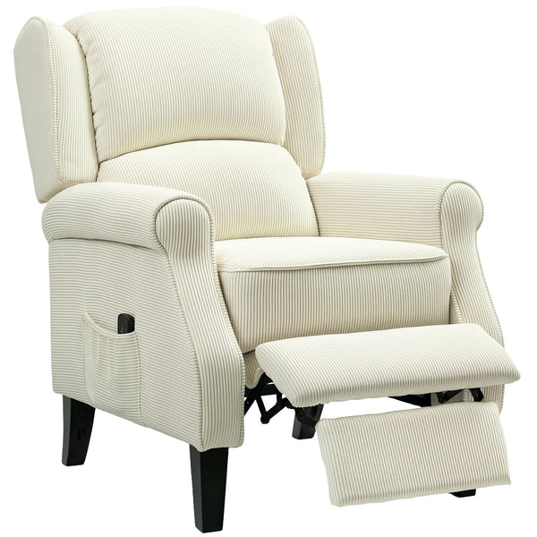 Lift-back recliner chair with vibration massage, extendable footrest, remote control, cream color
