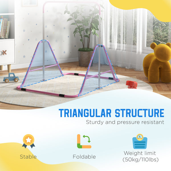 Height Adjustable Extendable Folding Gymnastics Bar, Pink