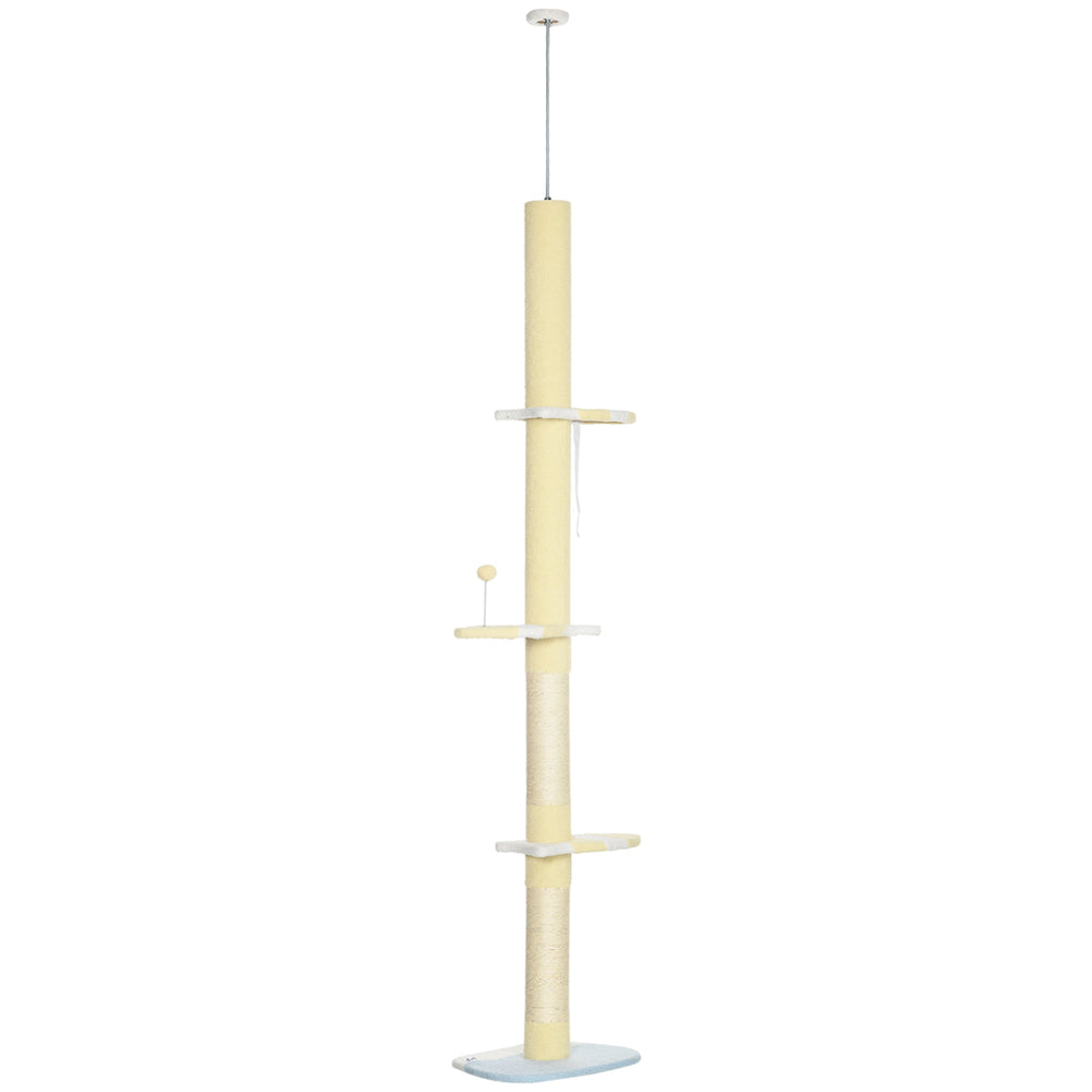 221-259cm Cat Tree with Scratching Posts, Perches and Play Ball, Yellow