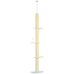221-259cm Cat Tree with Scratching Posts, Perches and Play Ball, Yellow