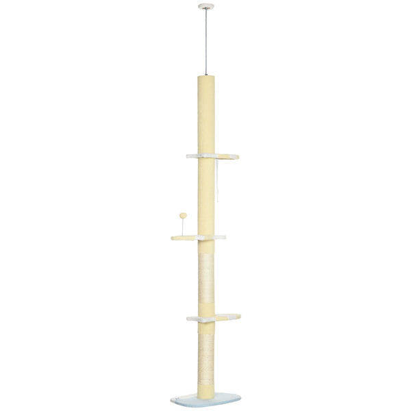221-259cm Cat Tree with Scratching Posts, Perches and Play Ball, Yellow