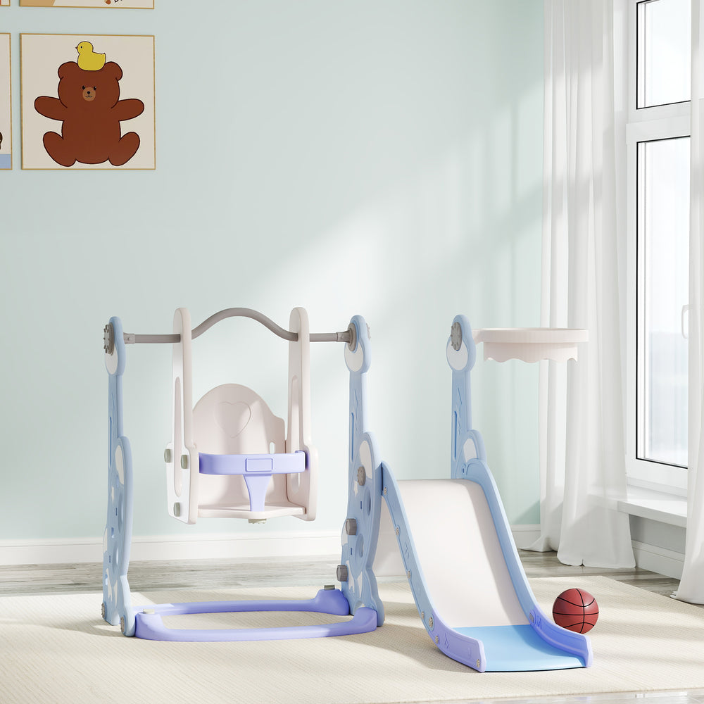 4-in-1 Rocket Theme Slide and Swing Set, Light Blue