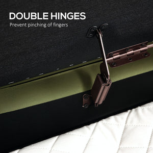 Upholstered tufted bedroom bench with metal legs, dark green