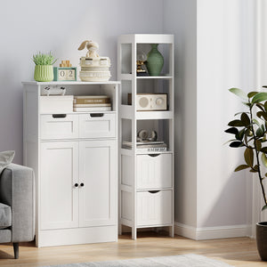 Narrow bathroom storage cabinet, white