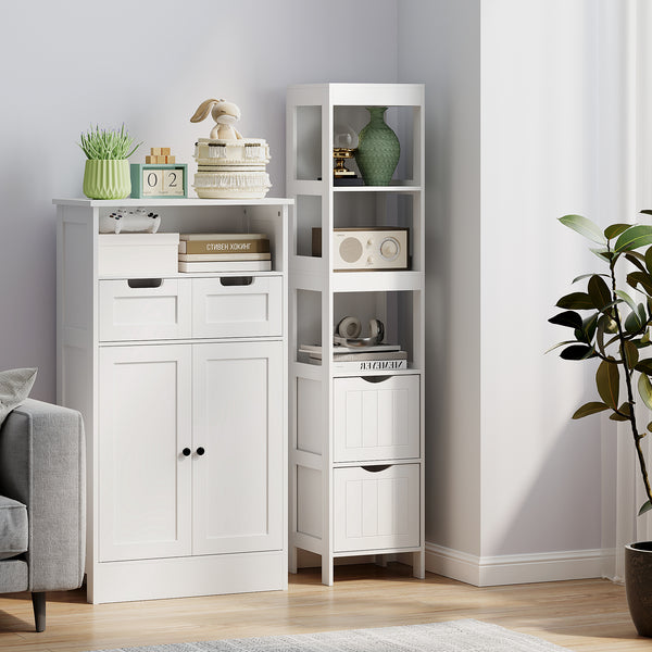 Narrow bathroom storage cabinet, white