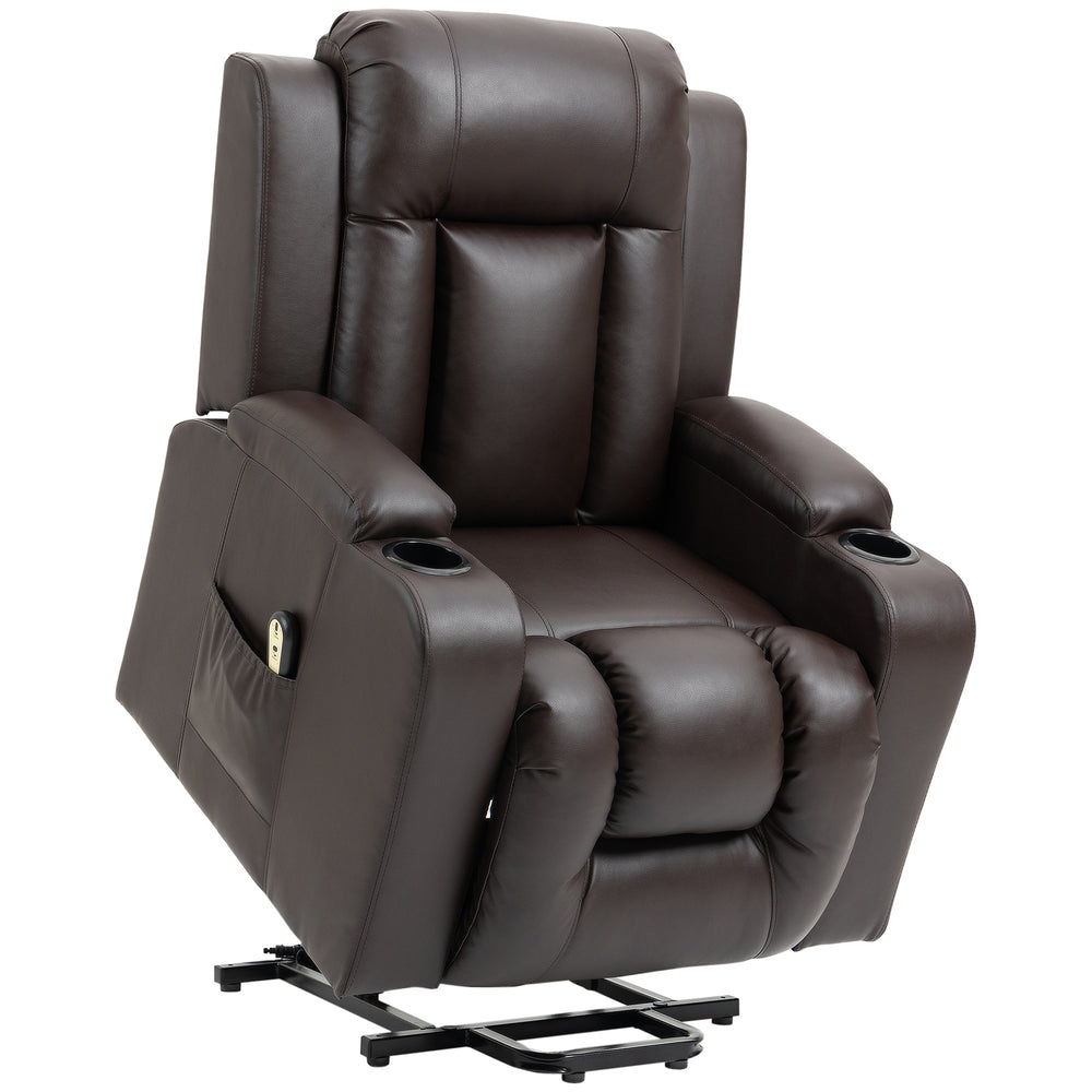 Electric lift chair in synthetic leather with footrest, brown