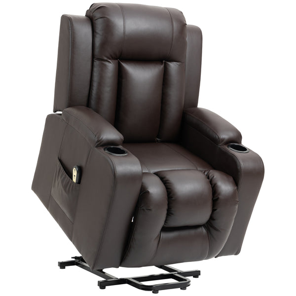 Electric lift chair in synthetic leather with footrest, brown