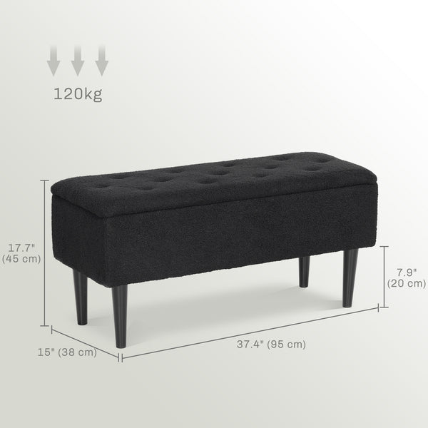 Modern storage bench with lambswool upholstery, black