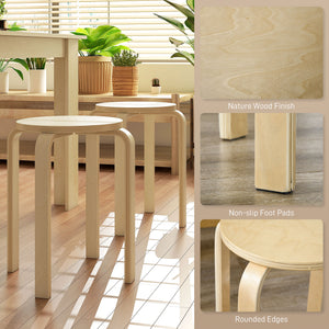 Set of 6 round wooden stackable stools for small spaces – Natural