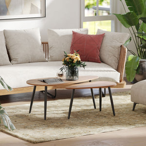 Set of 2 industrial coffee tables with steel legs, brown