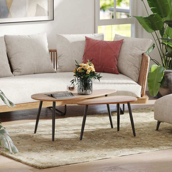 Set of 2 industrial coffee tables with steel legs, brown