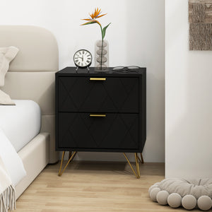 Modern bedside table with 2 drawers for bedroom, black