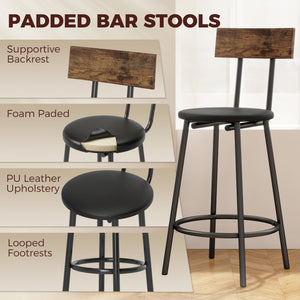 Bar table with 3 padded stools, rustic brown