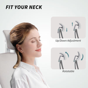 Ergonomic mesh office chair with headrest and lumbar support, grey