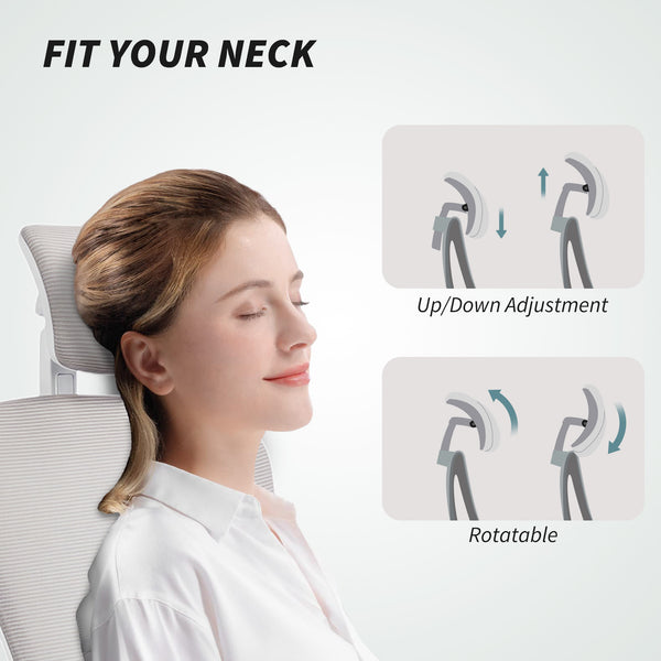 Ergonomic mesh office chair with headrest and lumbar support, grey