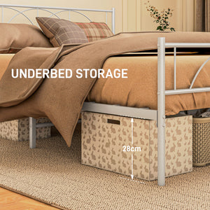 Metal Bed Frame with Queen Size Headboard, White