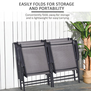 Set of 2 comfortable folding patio chairs with armrests, black