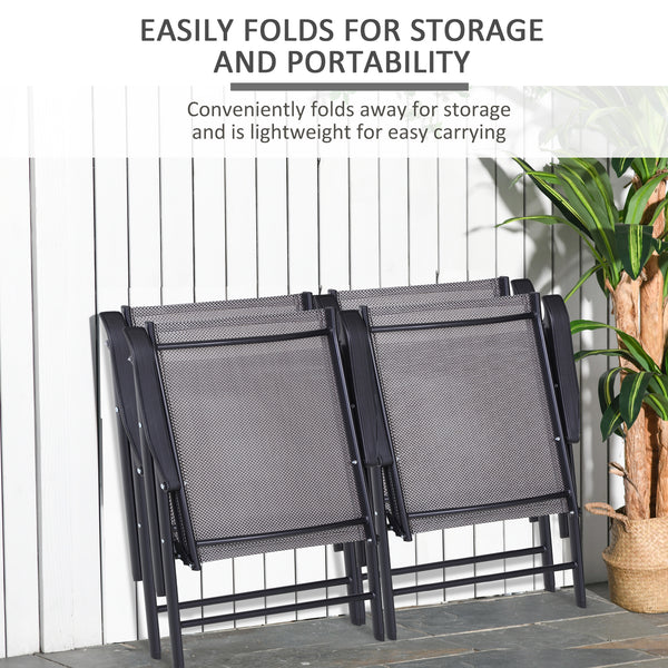 Set of 2 comfortable folding patio chairs with armrests, black