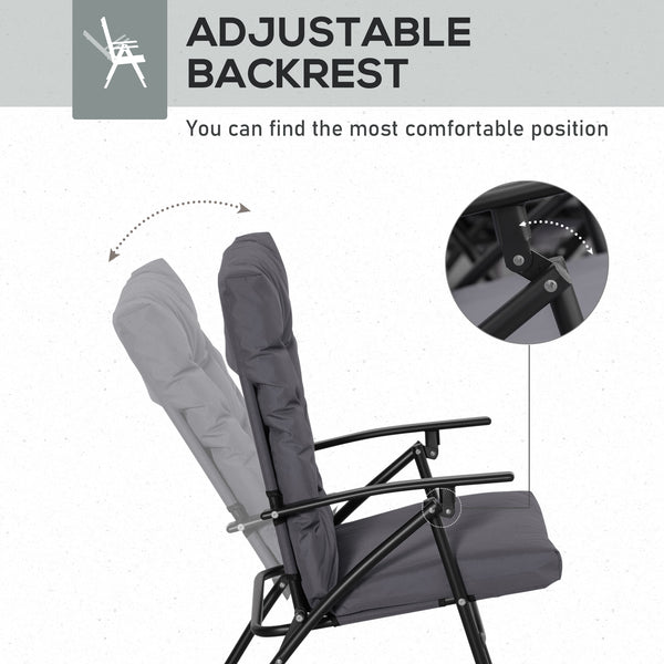 Set of 2 folding outdoor chairs with adjustable backrest, grey
