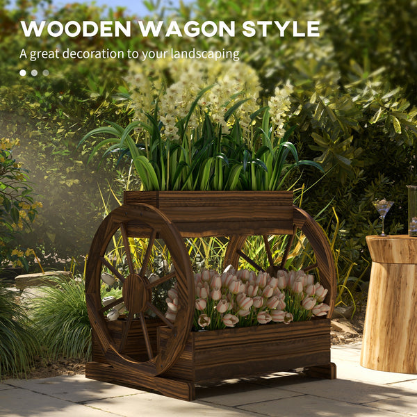 Two-tier raised wooden planter with drainage holes
