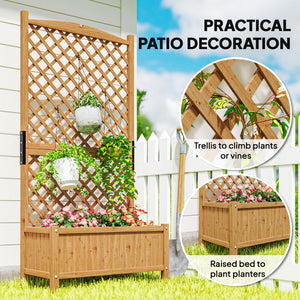 Raised planter with wooden trellis