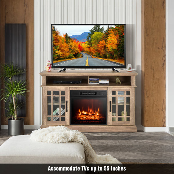 Meuble TV avec foyer électrique de 48 pouces avec armoires pour téléviseurs jusqu'à 55 pouces