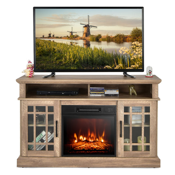 Meuble TV avec foyer électrique de 48 pouces avec armoires pour téléviseurs jusqu'à 55 pouces
