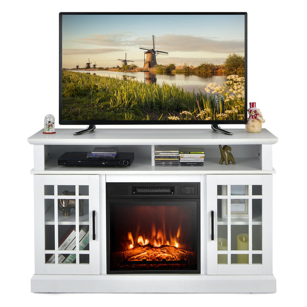Meuble TV avec foyer électrique de 48 pouces avec armoires pour téléviseurs jusqu'à 55 pouces