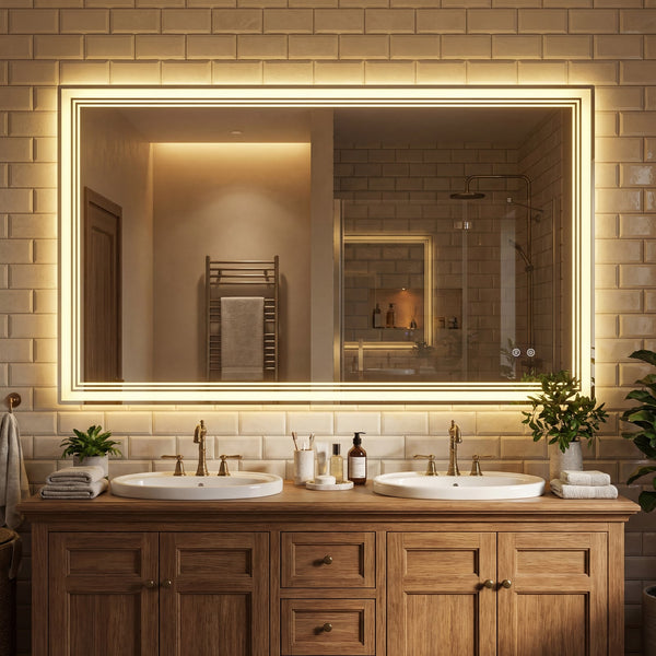 Miroir de salle de bain LED 48" x 28" avec éclairage frontal et éclairage arrière