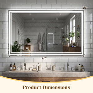 Miroir de salle de bain LED 48" x 28" avec éclairage frontal et éclairage arrière