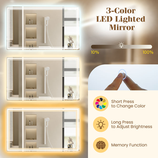 Miroir de salle de bain LED 48" x 28" avec éclairage frontal et éclairage arrière