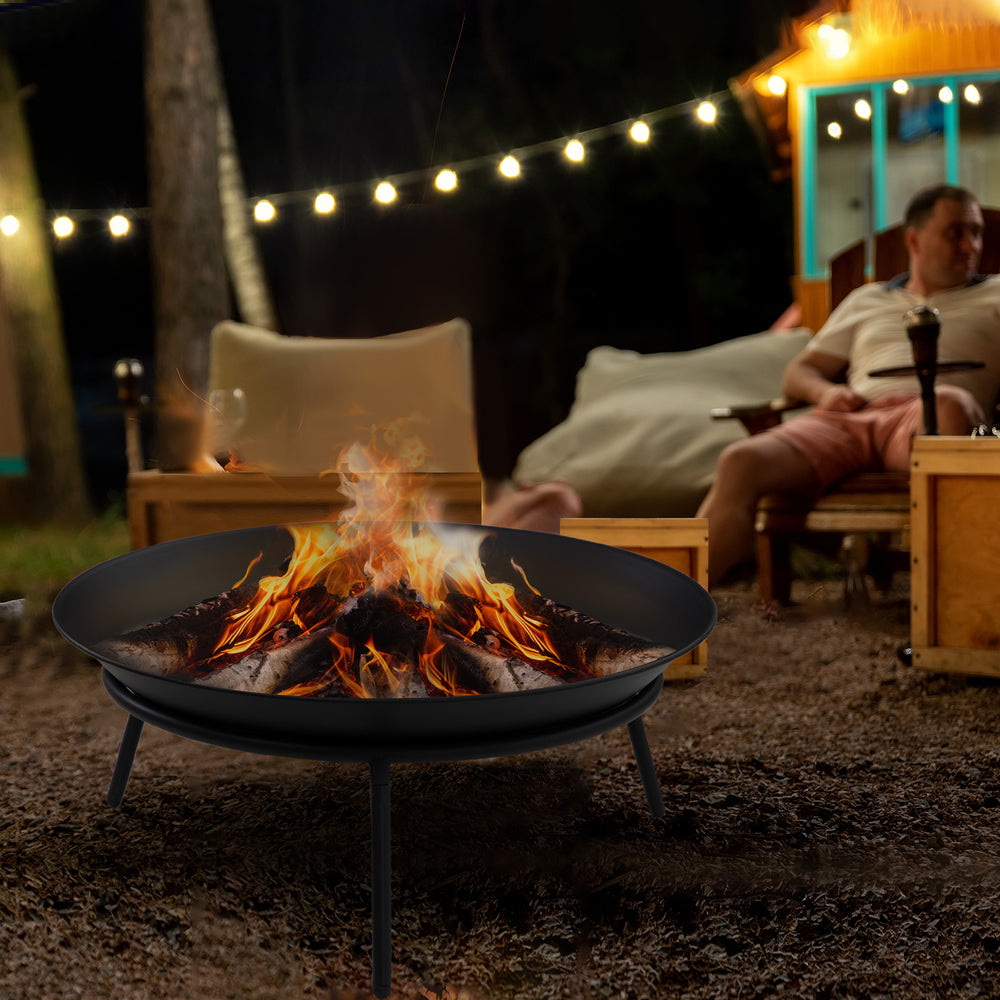 Fire pit with poker, patio heater, wood stove for outdoor campfire, black