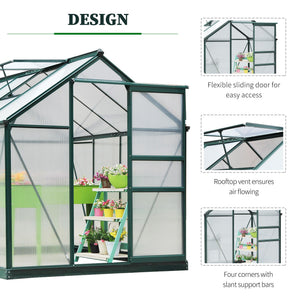 Transparent polycarbonate greenhouse with sliding door