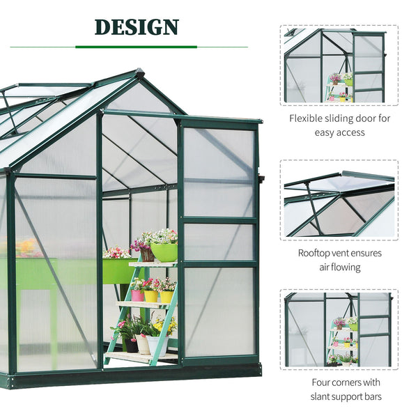 Transparent polycarbonate greenhouse with sliding door