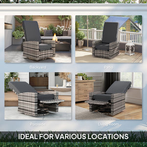 Wicker garden armchair with footrest, grey 