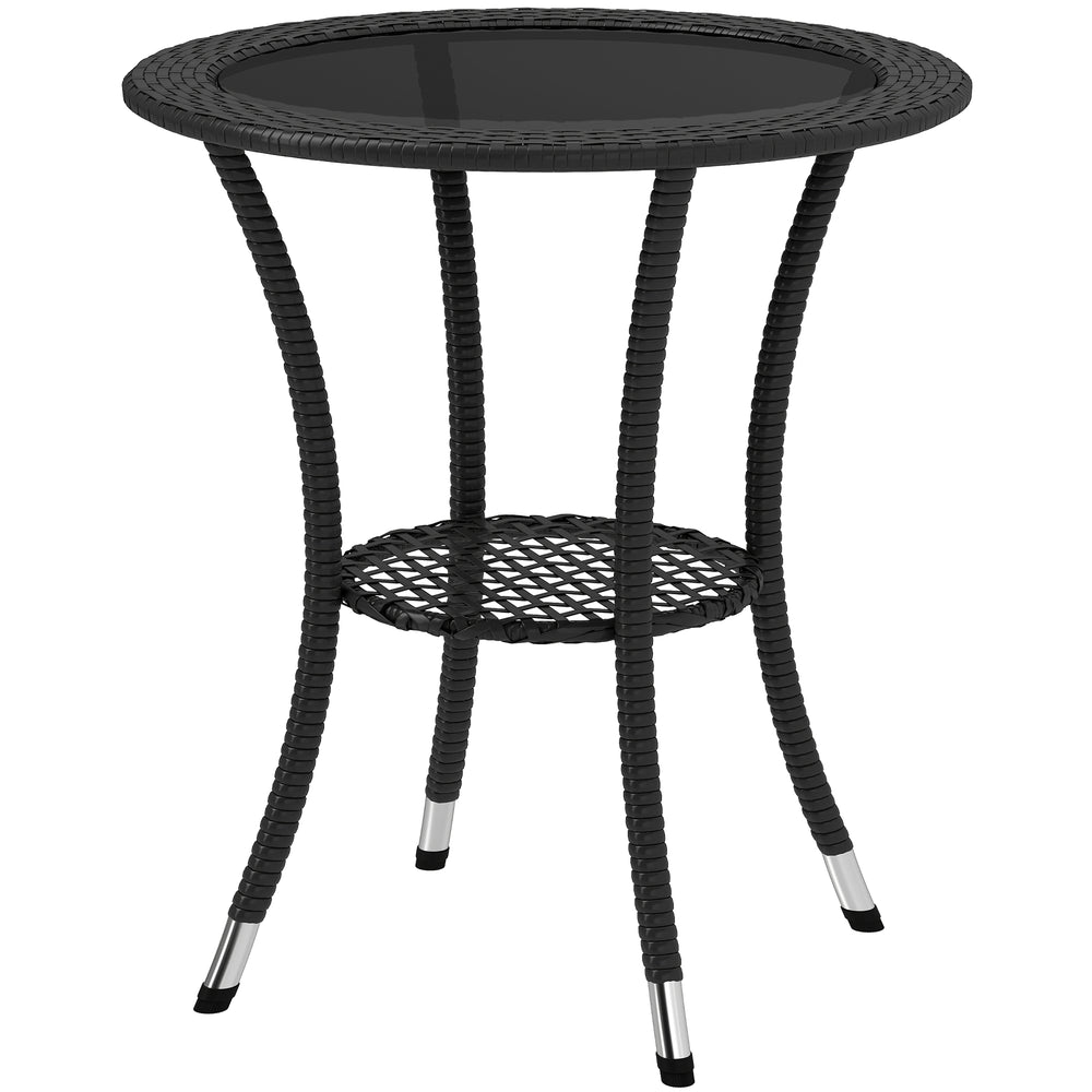 Outdoor rattan dining table with 2-tier storage shelf, black