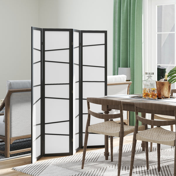 4-Panel Folding Room Divider with Wooden Frame, White